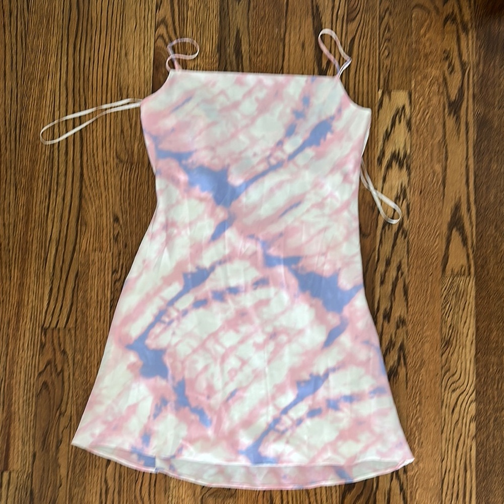 Pink and Blue Tie-Dye Spaghetti Strap Dress